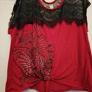 Hybrid & Company Red and Black Lace Blouse